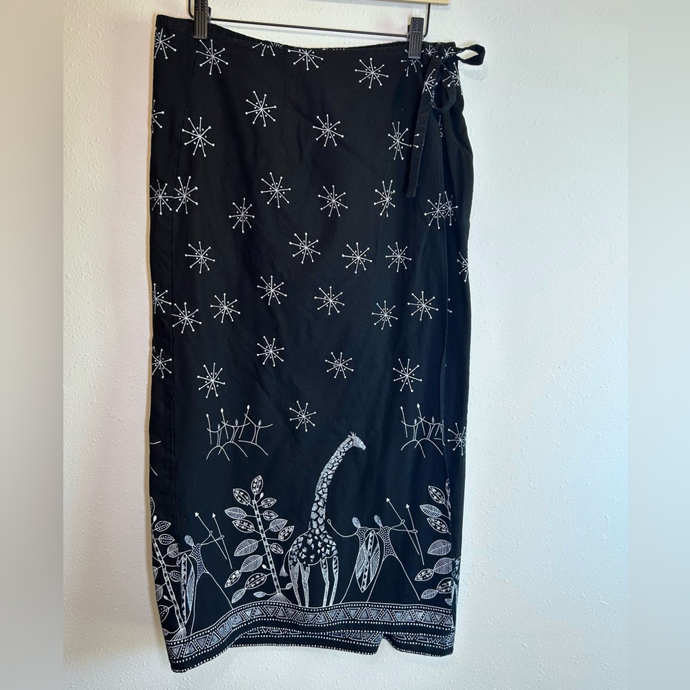 VTG Black Wrap Style Skirt Sz M Cotton Linen Safari Moto Boho Hippie Artisan Y2K